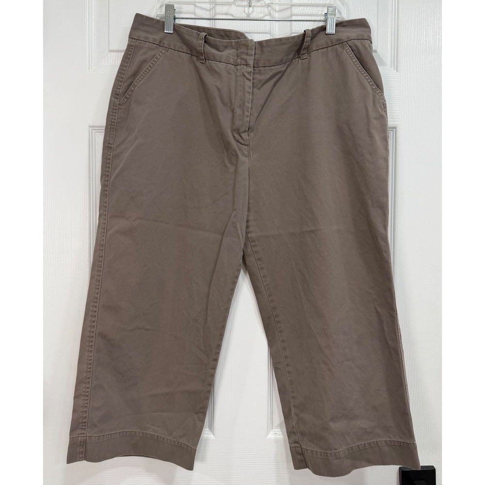 L.L. Bean Favorite Fit Womens Crop Pants 18 Petite Taupe Brown Cotton Twill